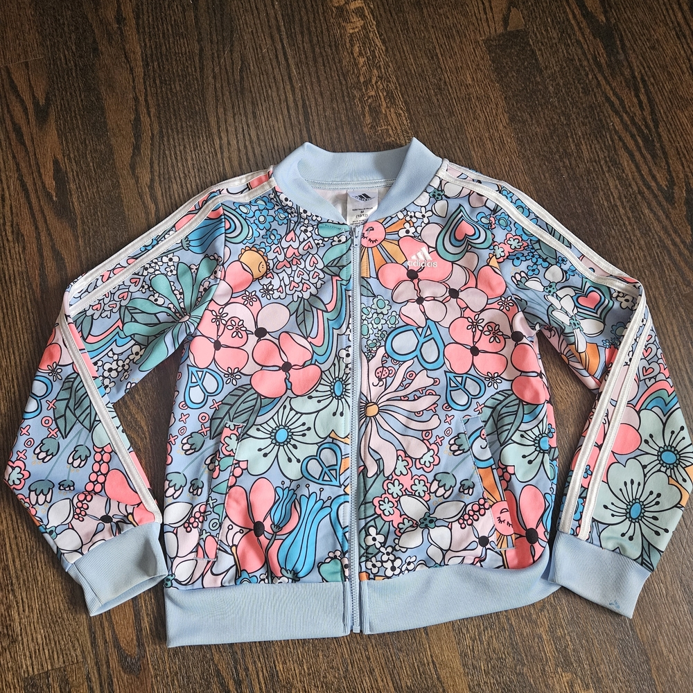 adidas Kids Floral Jacket in Blue and Pink